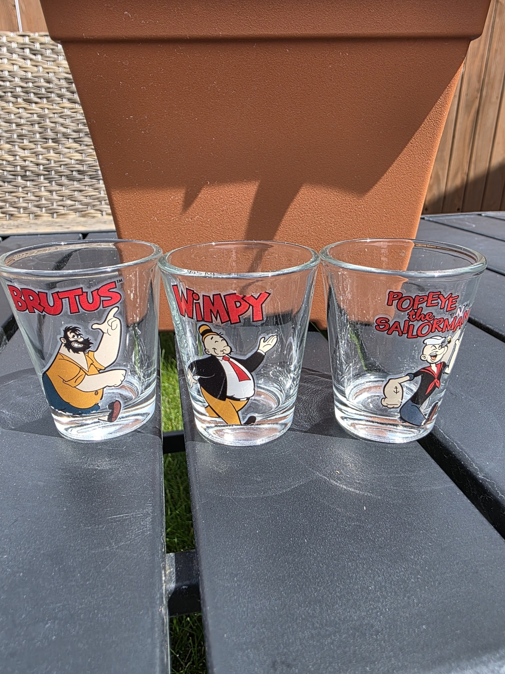 Vintage Popeye Brutus Wimpy Shot Glass Set of 3 Hearst Holdings Collectible